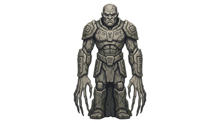 Obraz premium Ancient stone sentinel golem warrior statue with runic patterns is ideal for game character design.