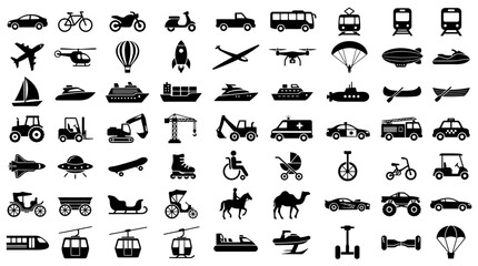 Collection of transportation silhouettes on a white background © Fariaislam