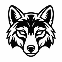 Fototapeta premium Wolf mask line icon. Wild animal head logo or mascot. Black and white vector illustration
