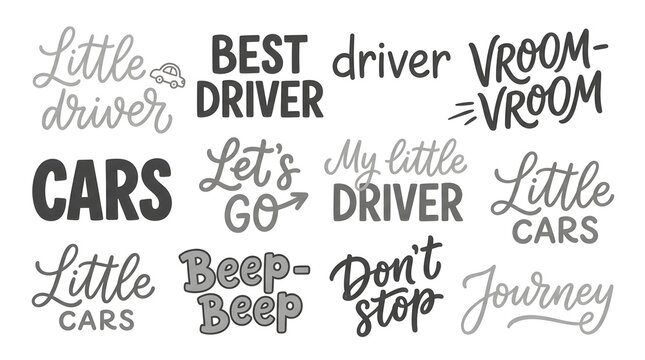  Little Driver Typography Collection with Playful Car-Themed Hand Lettering for Children and Nursery Decor