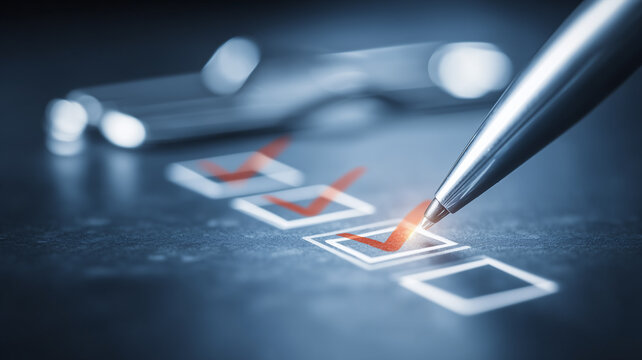 Pen marking checkboxes on a form representing compliance review and quality control through systematic task verification

