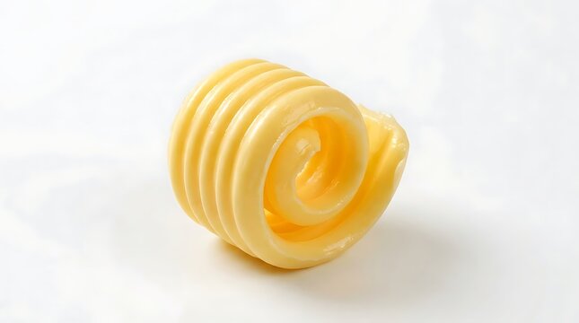Yellow butter curl on white background for culinary or cooking concept