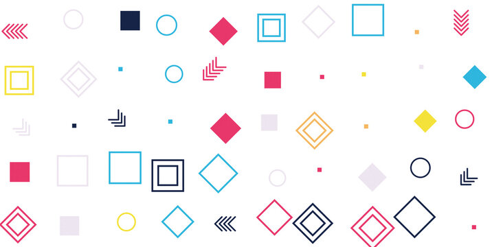 Geometric Shapes Set with Circles, Squares, Diamonds, and Lines. Abstract Design Elements