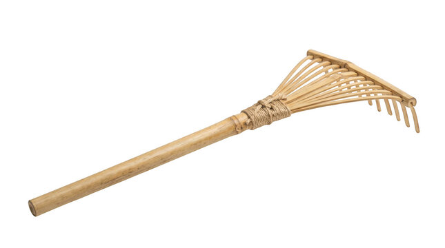 Traditional bamboo rake for zen garden isolated on transparent background