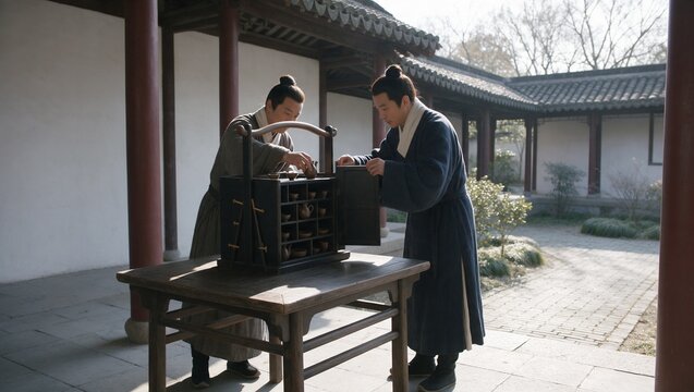 Ming Dynasty Preparing a Lacquered Picnic Carrier