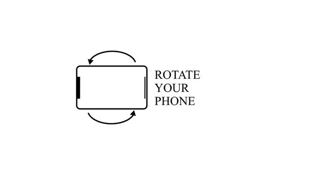 Rectangular phone rotates counterclockwise on a white background across frames