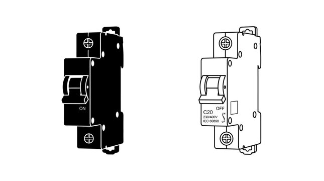 Miniature circuit breaker silhouettes on a white background