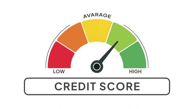 Credit Score Level Gauge Animation from Low to High Indicator on Financial Credit and Banking Background Motion Graphics