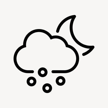 Minimal black line icon of cloud with snowflakes and crescent moon