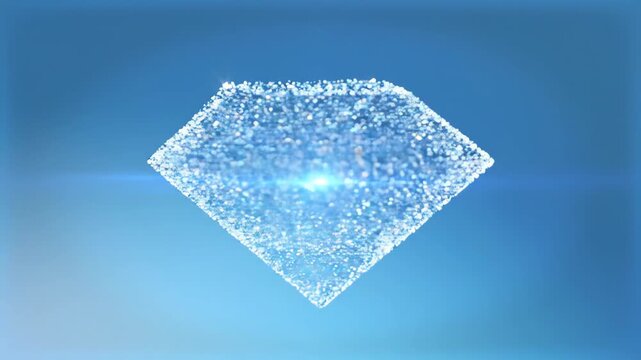 Abstract blue diamond shape made of glowing particles