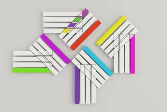Abstract Multi-Colored Geometric Line Artwork with White Bars