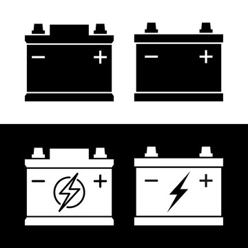 Battery (accumulator) icon. Low-voltage battery. Symbol for energy or charge. Attribute of a car, machine, or engine. Raster.