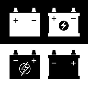 Battery (accumulator) icon. Low-voltage battery. Symbol for energy or charge. Attribute of a car, machine, or engine. Raster.