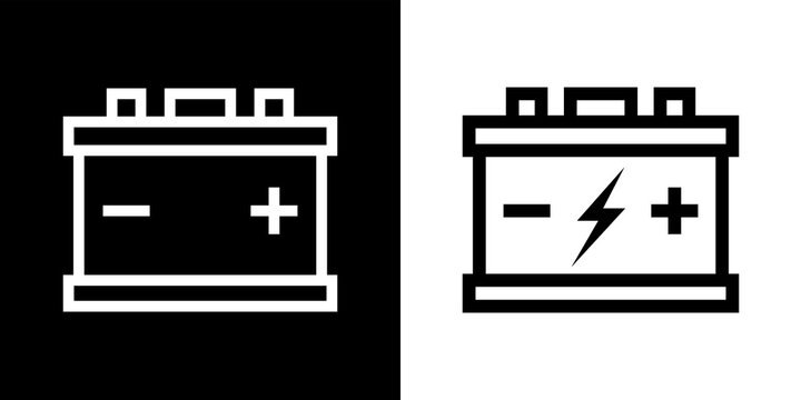 Battery (accumulator) icon. Low-voltage battery. Symbol for energy or charge. Attribute of a car, machine, or engine. Raster.
