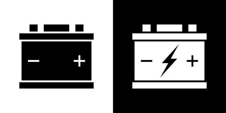 Battery (accumulator) icon. Low-voltage battery. Symbol for energy or charge. Attribute of a car, machine, or engine. Raster.