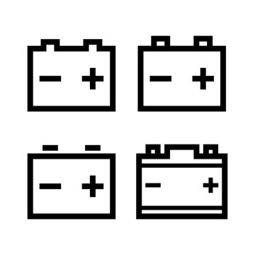 Battery (accumulator) icon. Low-voltage battery. Symbol for energy or charge. Attribute of a car, machine, or engine. Raster.