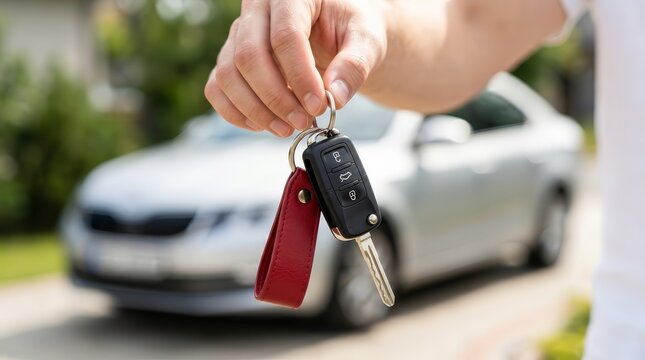 The moment a car owner gives car keys to a buyer in a used car sales deal.