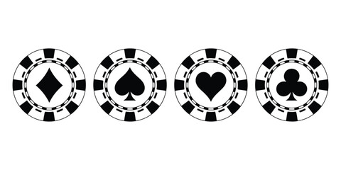 Poker chips vector icons, colorful casino chip symbols for poker games, gambling concepts, casino branding, gaming entertainment, betting themes, and isolated design elements. © Razzak