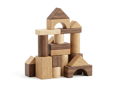 Wooden building blocks JPG vector illustration featuring stacked educational toys and geometric shapes for children and creative play.