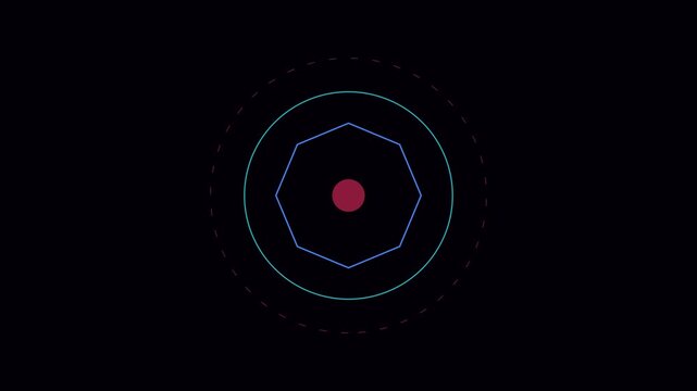 Minimalist abstract geometric circle animation with pulsing neon lines and central dot 4k