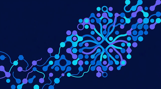 Digital neural network JPG vector illustration featuring glowing blue and purple nodes connected by lines for futuristic technology and AI concepts.