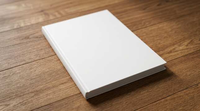 Minimalist blank catalog book mockup on wood for branding and magazine design.