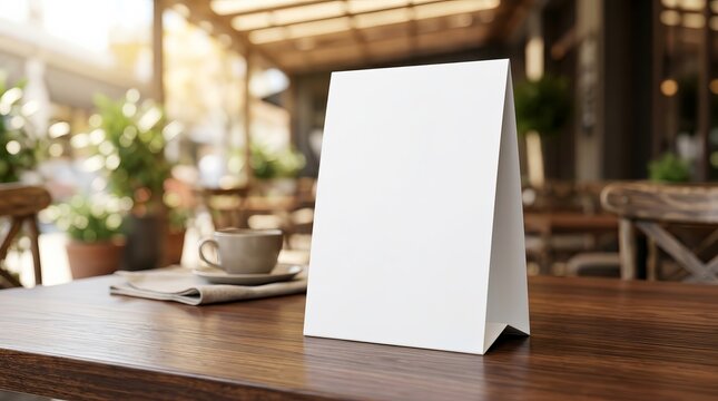Minimalist white tent card design key visual layout for restaurant menu branding.