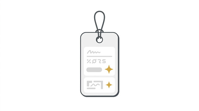 Price tag icon JPG vector illustration featuring a blank shopping label with text lines and sparkle elements for retail and sale concepts.