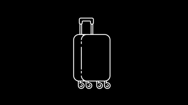 High-quality 2D animated vector graphic of a rolling travel suitcase that pops up and slides out to open a wide text placeholder. Ideal for travel vlogs, vacation promos, and tourism intros requiring 