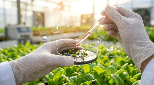 A scientist uses a pipette in a laboratory for agricultural biotechnology and chemistry research.