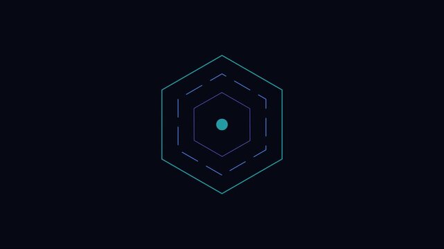 Minimalist hexagon hud interface animation with pulsing geometric lines and central point 4k motion