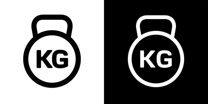 A weight or kettlebell icon. Symbols of kilograms, kg or tonnes. Symbols of great weight, force, or ponderosity. A kettlebell athlete's equipment. Raster.