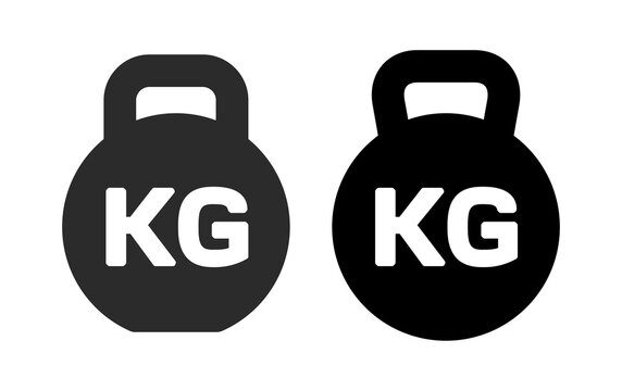 A weight or kettlebell icon. Symbols of kilograms, kg or tonnes. Symbols of great weight, force, or ponderosity. A kettlebell athlete's equipment. Raster.