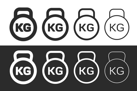 A weight or kettlebell icon. Symbols of kilograms, kg or tonnes. Symbols of great weight, force, or ponderosity. A kettlebell athlete's equipment. Raster.