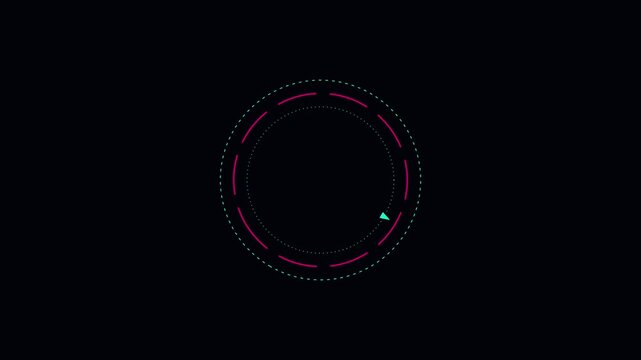 Minimalist hud loading circle animation with rotating pointer and digital interface 4k