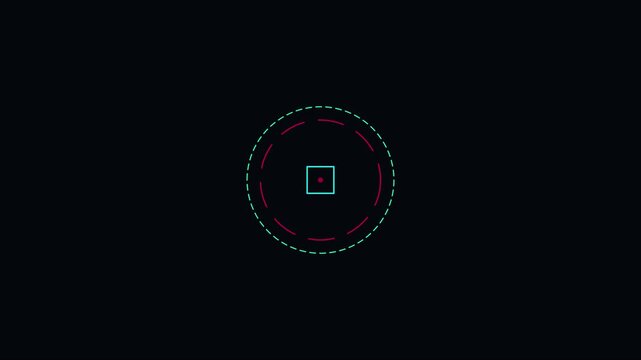 Minimalist hud target sight animation with rotating circular interface and digital square reticle 4k