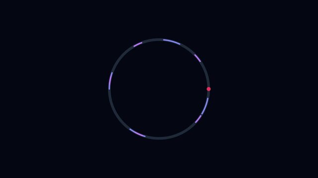 Minimalist loading circle animation with rotating red dot on dark 4k background, progress indicator