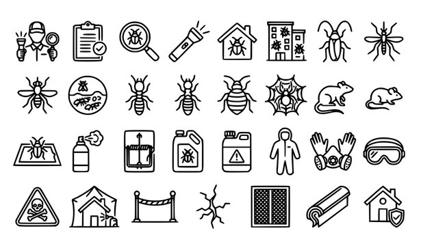 Pest Inspection and Extermination Services 30 Linear Icons