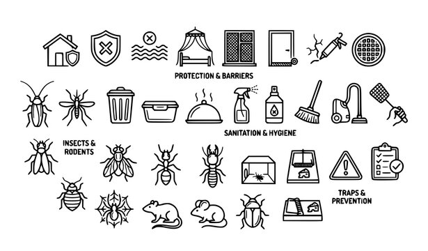 Pest Prevention and Household Protection 30 Linear Icons