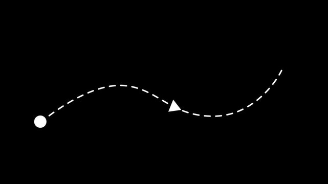 Dashed route line leading to map pin location. Navigation path with arrow and destination marker. Minimal travel and GPS map logistics icon concept.