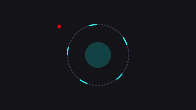 Minimalist loading spinner animation with rotating circular progress bar and red notification dot on dark 4k background