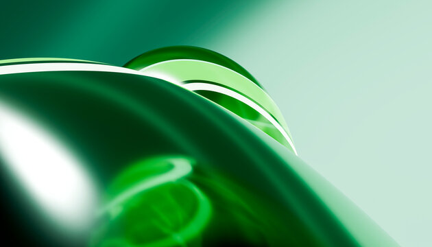 Green abstract curved shapes with white stripes on gradient background