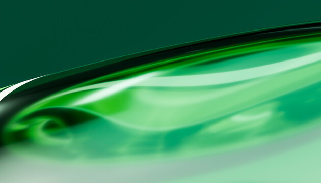 Green liquid wave exhibiting smooth glossy surface and fluid motion