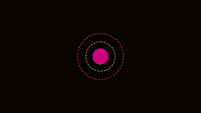 Minimalist pink circle with pulsing concentric rings animation on 4k black background, pulse motion concentric