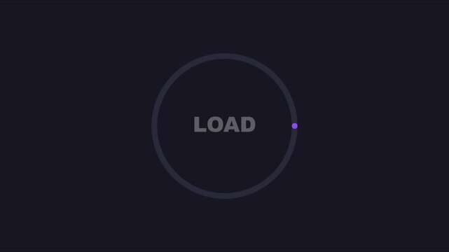 Minimalist purple circular loading progress bar animation with load text overlay 4k circle
