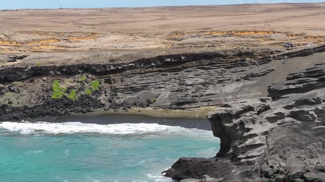 Green Sand Beach Hawaii Big Island Aerial Drone Footage Papakolea Beach