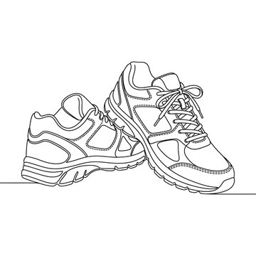 Minimalist Outline Drawing Of Two Athletic Running Shoes