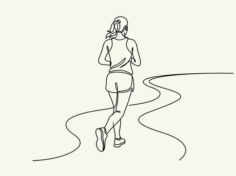 Minimalist Line Art Woman Jogging Along Winding Path