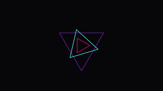 Neon geometric triangle animation loop, abstract pulsing shapes 4k background