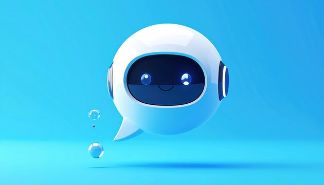 AI chatbot bubble with robot face 3D illustration on blue background